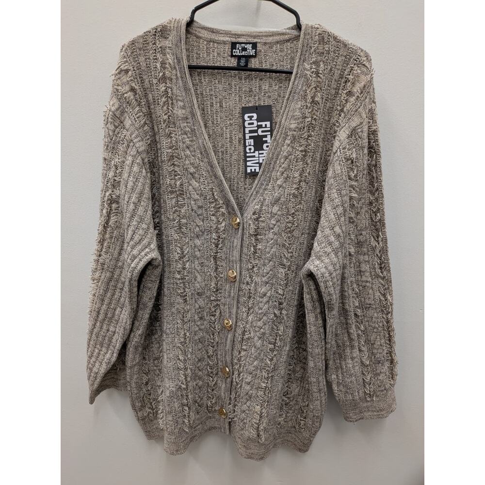Future Collective Women’s Chunky Knit Cardigan Sweater XXL Beige Button Front